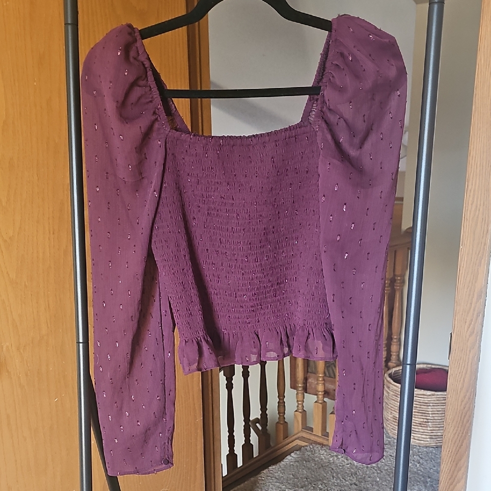 Express Deep Purple Smocked Blouse
